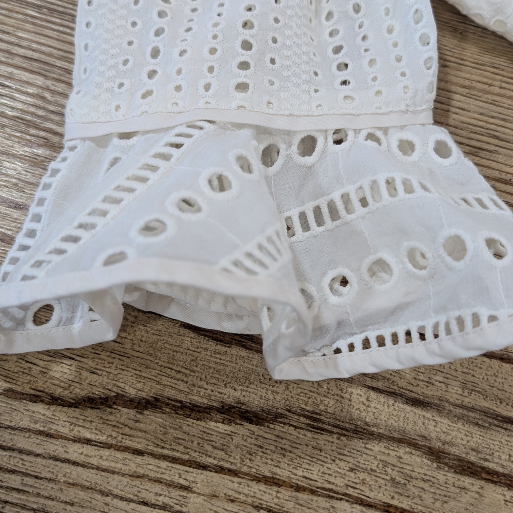 Banana Republic Cream Eyelet Midi Dress Women's Size 8 Preppy Lace Flare Sleeve - Picture 4 of 14